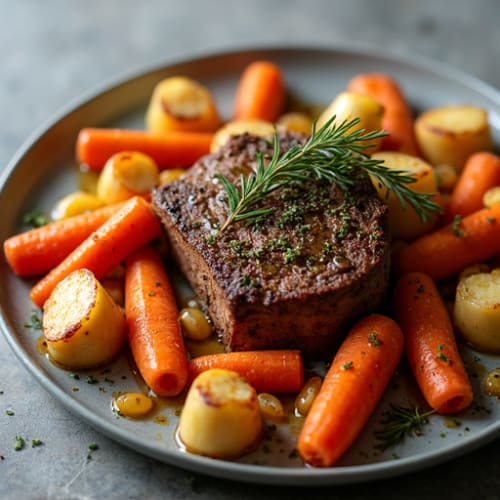 Herb-Crusted Tender Pot Roast with Root Vegetables