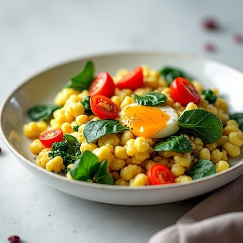 Egg White Spinach Scramble with Cherry Tomatoes