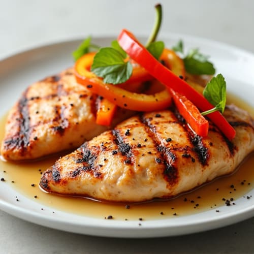 Grilled Chicken Breast with Crunchy Bell Pepper Sticks