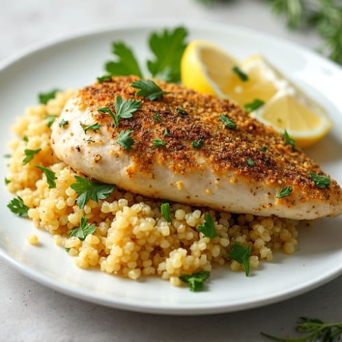 Herb-Crusted Chicken with Lemon Garlic Quinoa