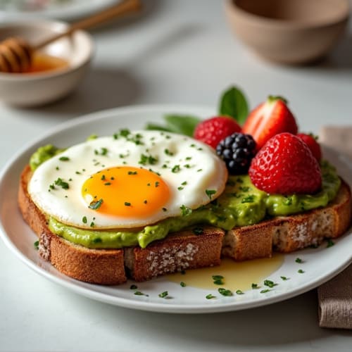 Egg and Avocado Toast with Fresh Berries