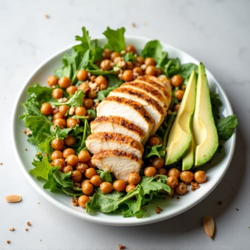 Grilled Chicken Salad with Roasted Chickpeas and Avocado