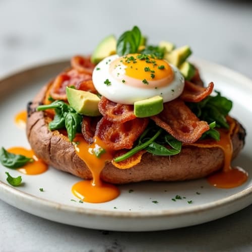 Crispy Loaded Sweet Potato with Turkey Bacon