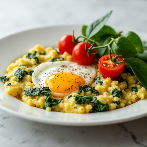 Cottage Cheese Scramble with Spinach and Cherry Tomatoes