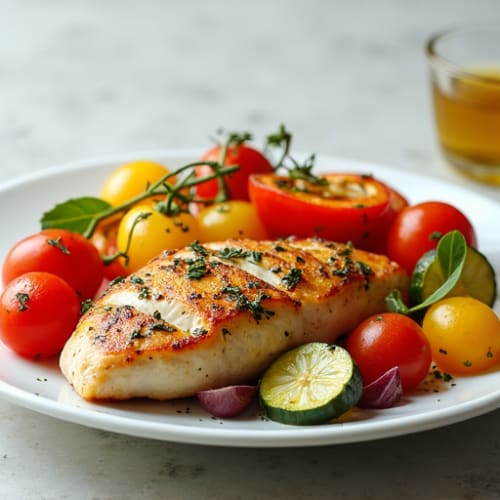 Herb-Roasted Chicken Breast with Rainbow Mediterranean Vegetables
