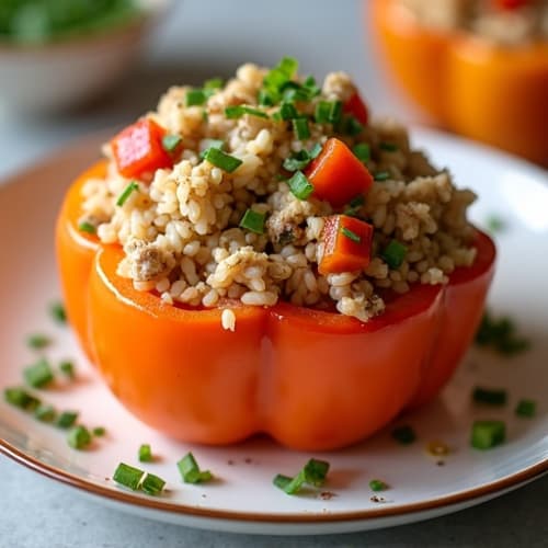 Baked Lean Ground Turkey and Brown Rice Stuffed Bell Peppers