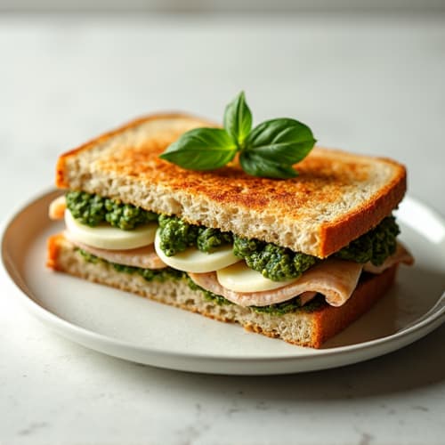 Herb-Roasted Turkey Pesto Panini with Fresh Mozzarella