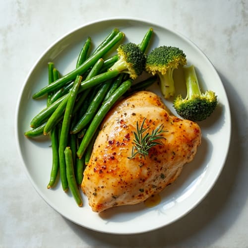 Herb-Roasted Chicken with Garlic Green Vegetables