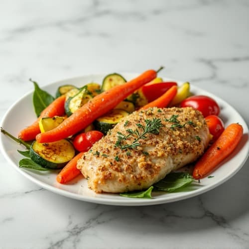 Herb-Crusted Pan Seared Chicken with Roasted Vegetables