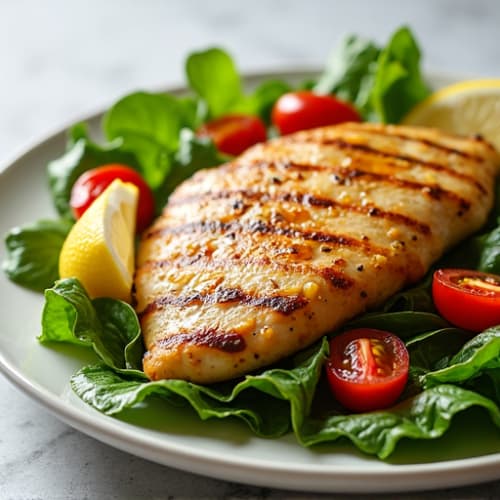 Grilled Chicken Breast over Mixed Greens with Lemon Vinaigrette