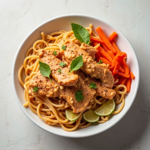 Creamy Spicy Peanut Chicken Noodle Bowl