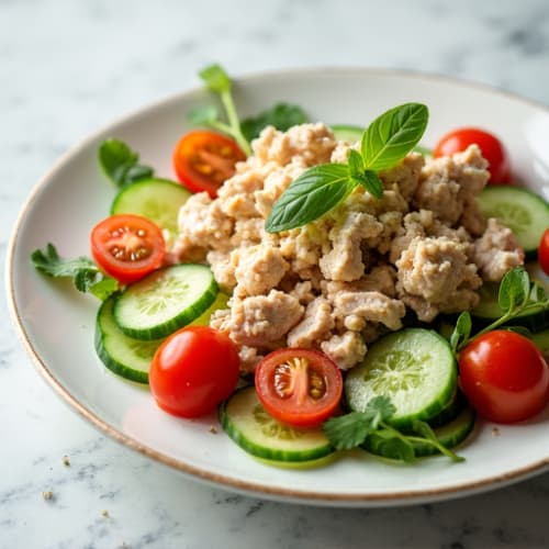 Chunky Tuna Salad with Sliced Cucumbers and Cherry Tomatoes