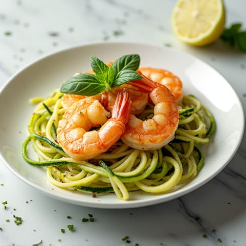 Garlic-Lemon Pan Seared Shrimp with Herb Zucchini Noodles