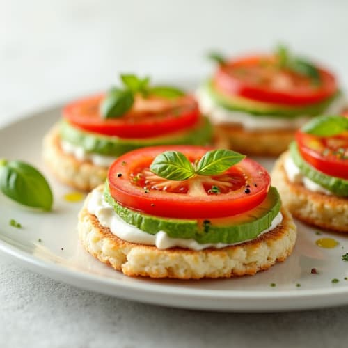 Crunchy Cottage Cheese Rice Cakes with Sliced Tomato