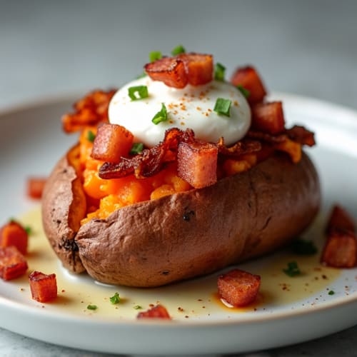 Crispy-Skin Loaded Sweet Potato with Greek Yogurt