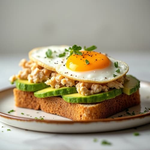 Open-Face Protein-Packed Tuna Avocado Toast with Soft-Boiled Egg