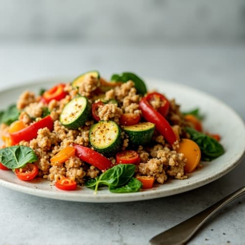 Lean Ground Turkey and Crispy Vegetable Skillet