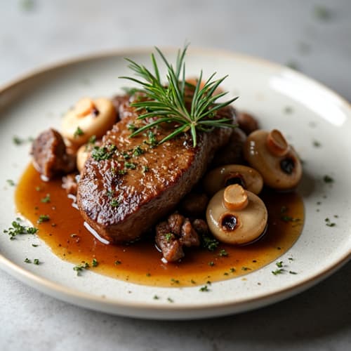 Herb-Braised Beef with Red Wine Mushroom Sauce