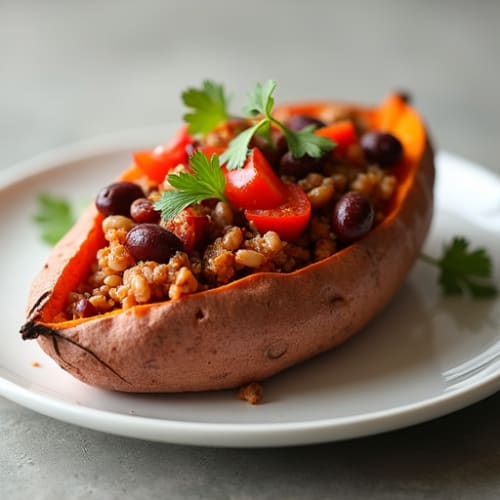 Loaded Turkey Chili Sweet Potato Boats