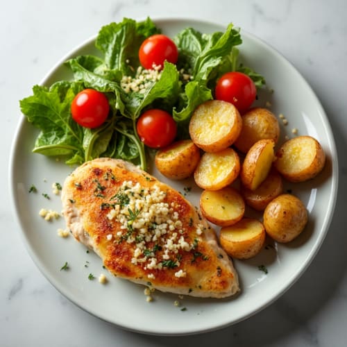Herb-Roasted Chicken Breast with Roasted Potatoes and Side Salad