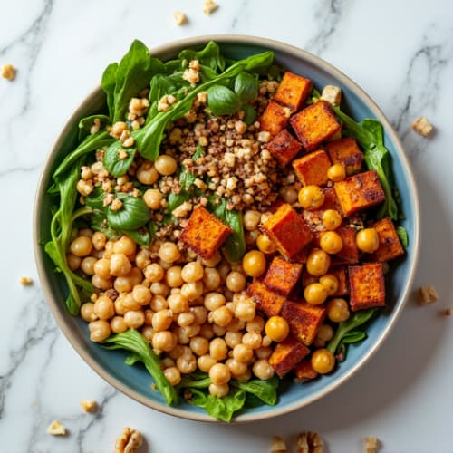 Lentil Walnut Protein Salad with Roasted Chickpeas