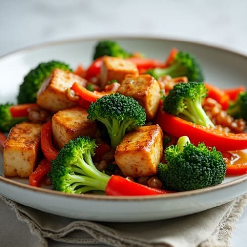 Crispy Tempeh Stir Fry with Broccoli and Bell Peppers
