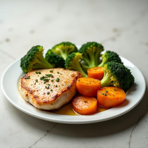 Seared Chicken Breast with Roasted Broccoli and Sweet Potato