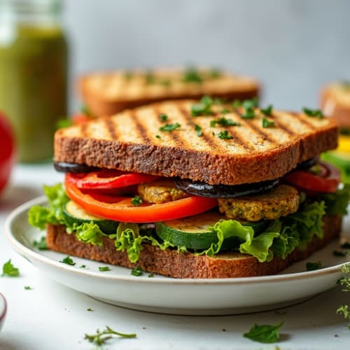 Herb-Marinated Grilled Vegetable Sandwich with Pesto