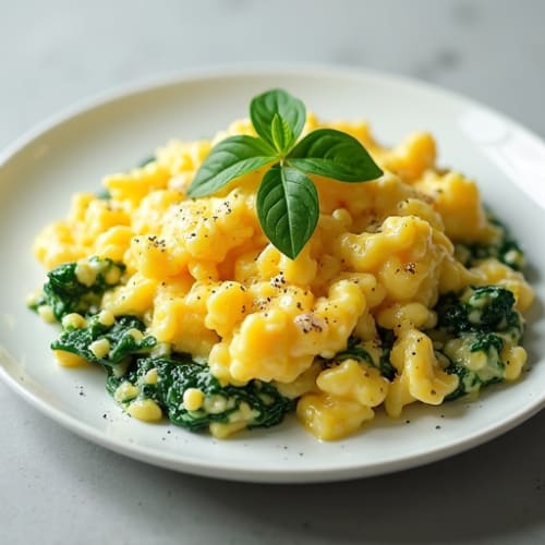 Creamy Scrambled Eggs with Sautéed Spinach