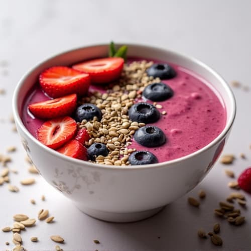 Triple Berry Protein Smoothie Bowl with Crunchy Seed Topping