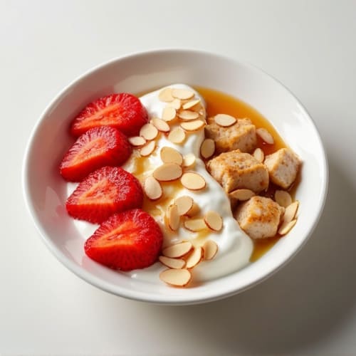 Greek Yogurt with Diced Chicken Breast and Sliced Strawberries