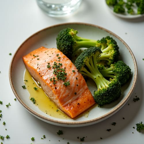 Herb-Roasted Salmon with Roasted Broccoli and Sweet Potato