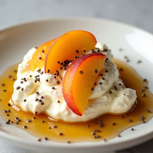 Cottage Cheese with Sliced Peaches and Chia Seeds