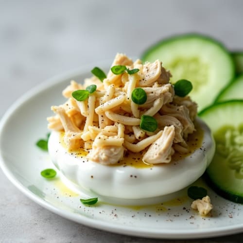 Greek Yogurt with Shredded Chicken and Cucumber