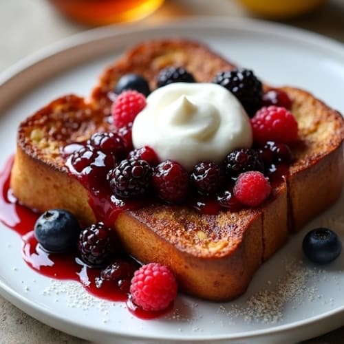 Rustic Whole Grain Sourdough French Toast with Berry Compote
