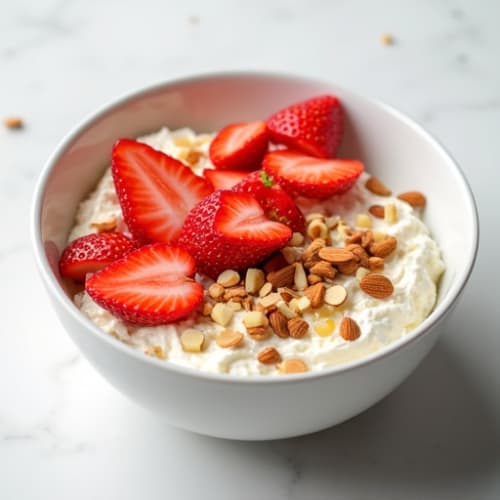 Cottage Cheese and Sliced Strawberries Bowl