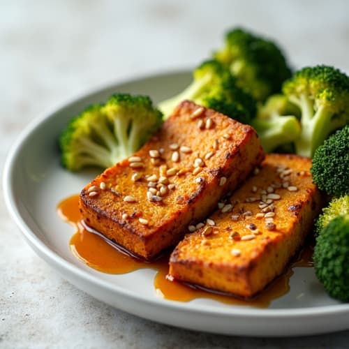 Crispy Sesame Ginger Tofu with Roasted Broccoli