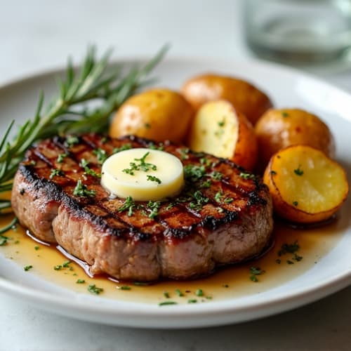 Herb-Garlic Butter Seared Steak with Roasted Baby Potatoes