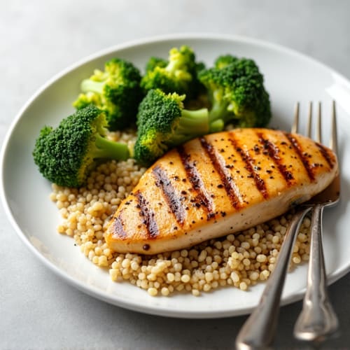 Grilled Chicken Breast with Roasted Broccoli and Quinoa