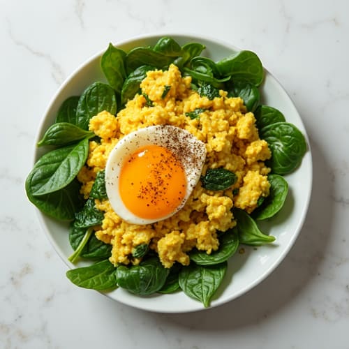 Silky Tofu Spinach Scramble with Hemp Seeds