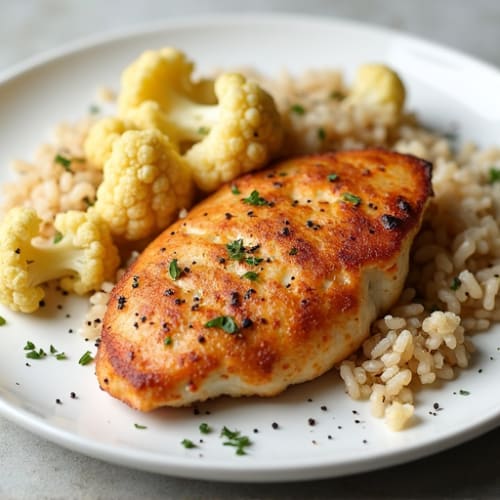 Seared Chicken Breast with Roasted Cauliflower and Brown Rice