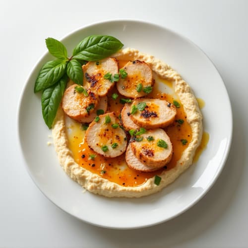 Grilled Chicken Breast Slices with Hummus