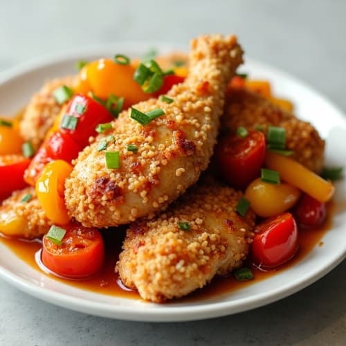 Crispy Baked Sweet-Sour Chicken with Bell Peppers