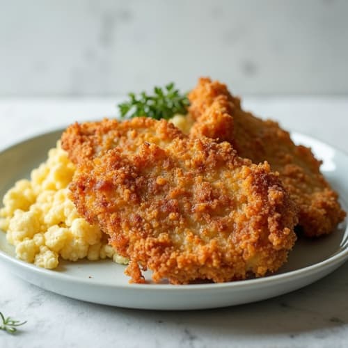 Crispy Air-Fried Chicken with Herb-Roasted Cauliflower Biscuits