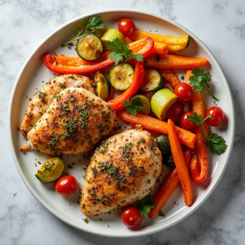 Herb-Crusted Sheet Pan Chicken with Roasted Rainbow Vegetables