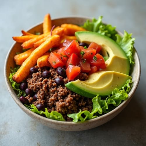 Crispy Seasoned Fries Taco Bowl with Spiced Ground Beef