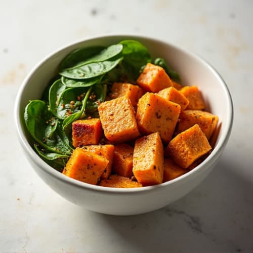 Crispy Baked Tofu with Roasted Sweet Potato Bowl