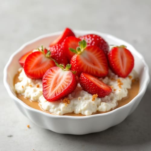 Cottage Cheese with Almond Butter and Sliced Strawberries