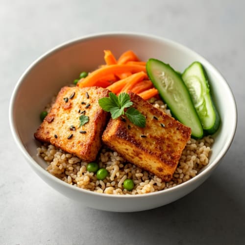 Crispy Baked Tofu with Sesame Ginger Rice Bowl