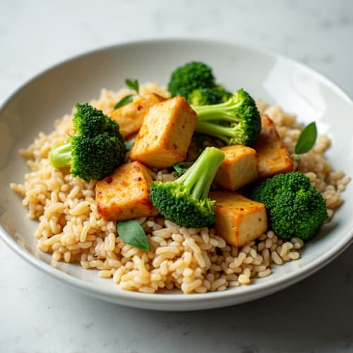 Creamy Tempeh and Broccoli Stir Fry with Brown Rice